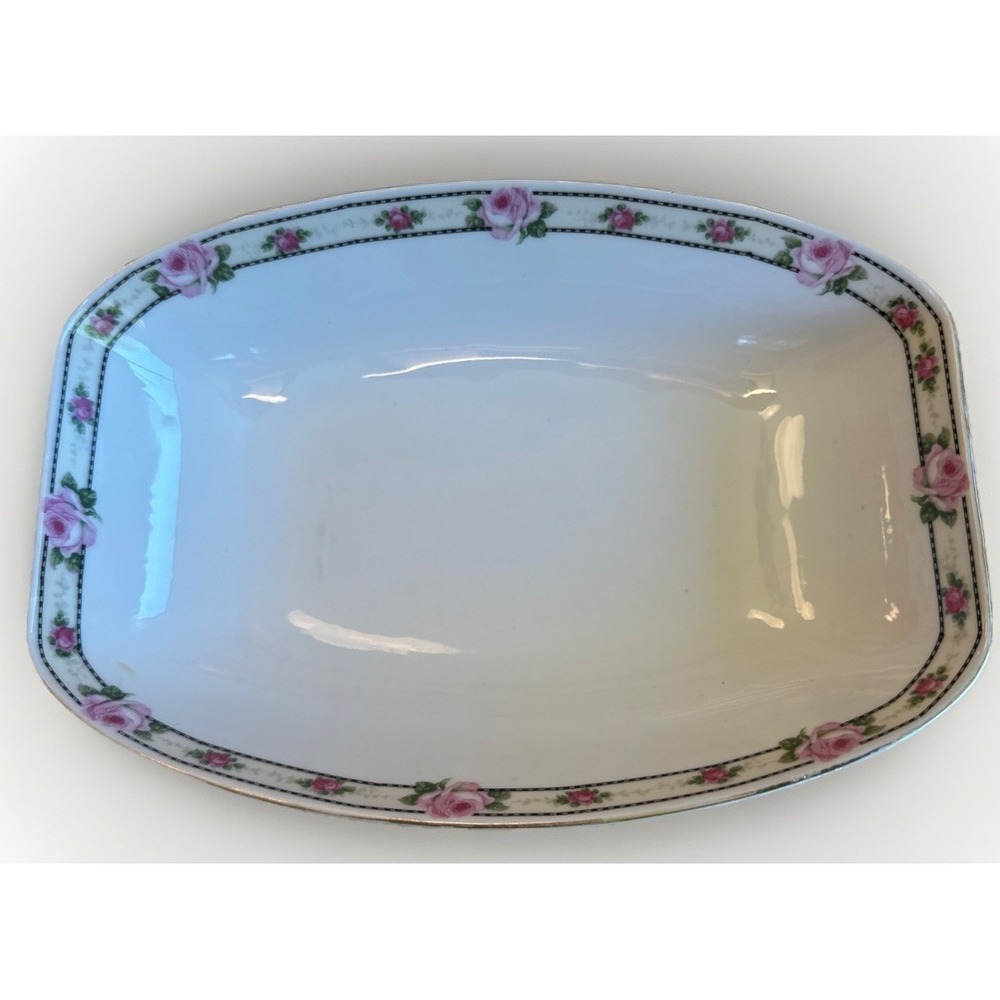 Crown‎ Edelstein Porcelain Serving Dish Bowl Roses 9.7" x 7" Gold Trim Flowers